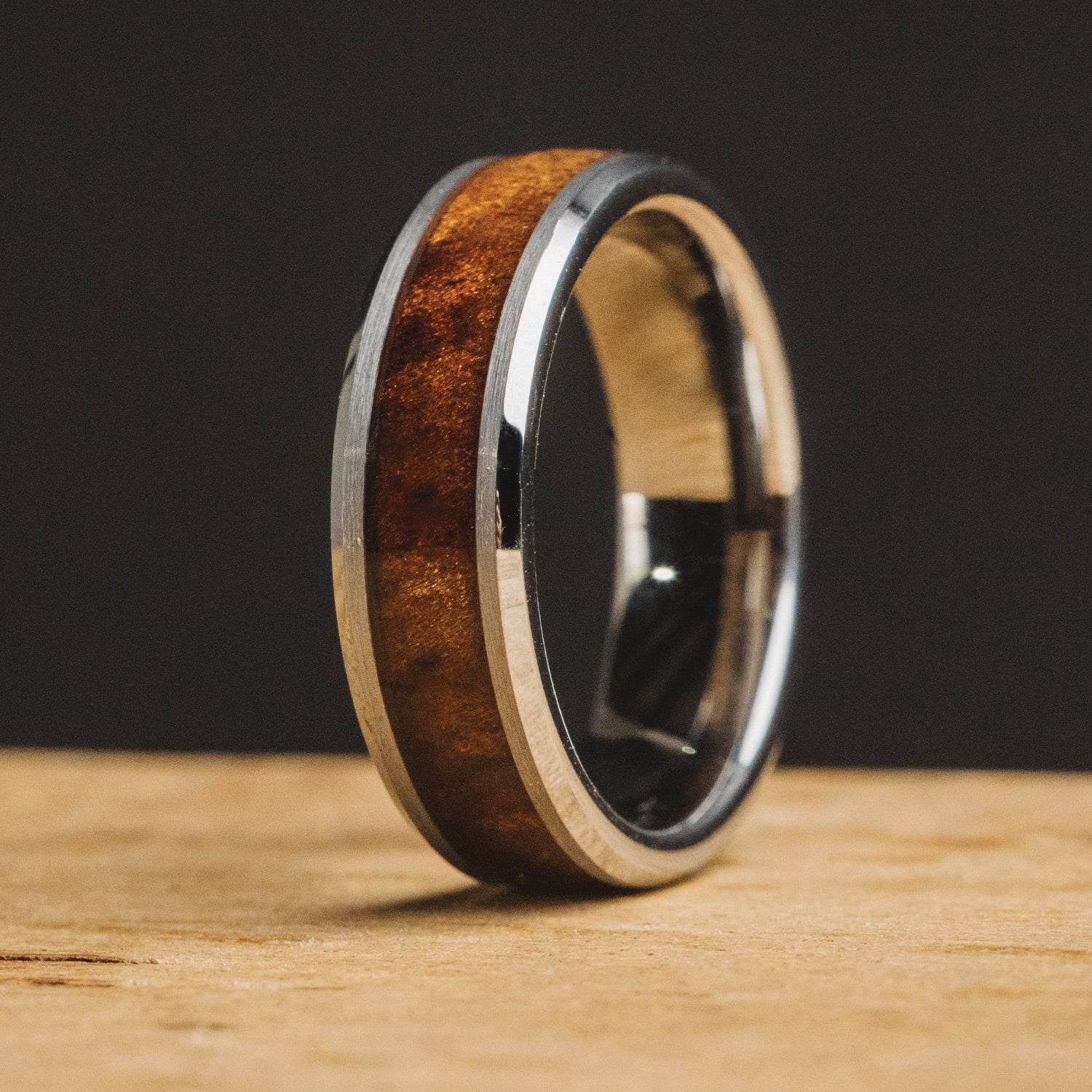 Burlwood Silver Single Barrel Beveled Ring - Image 3