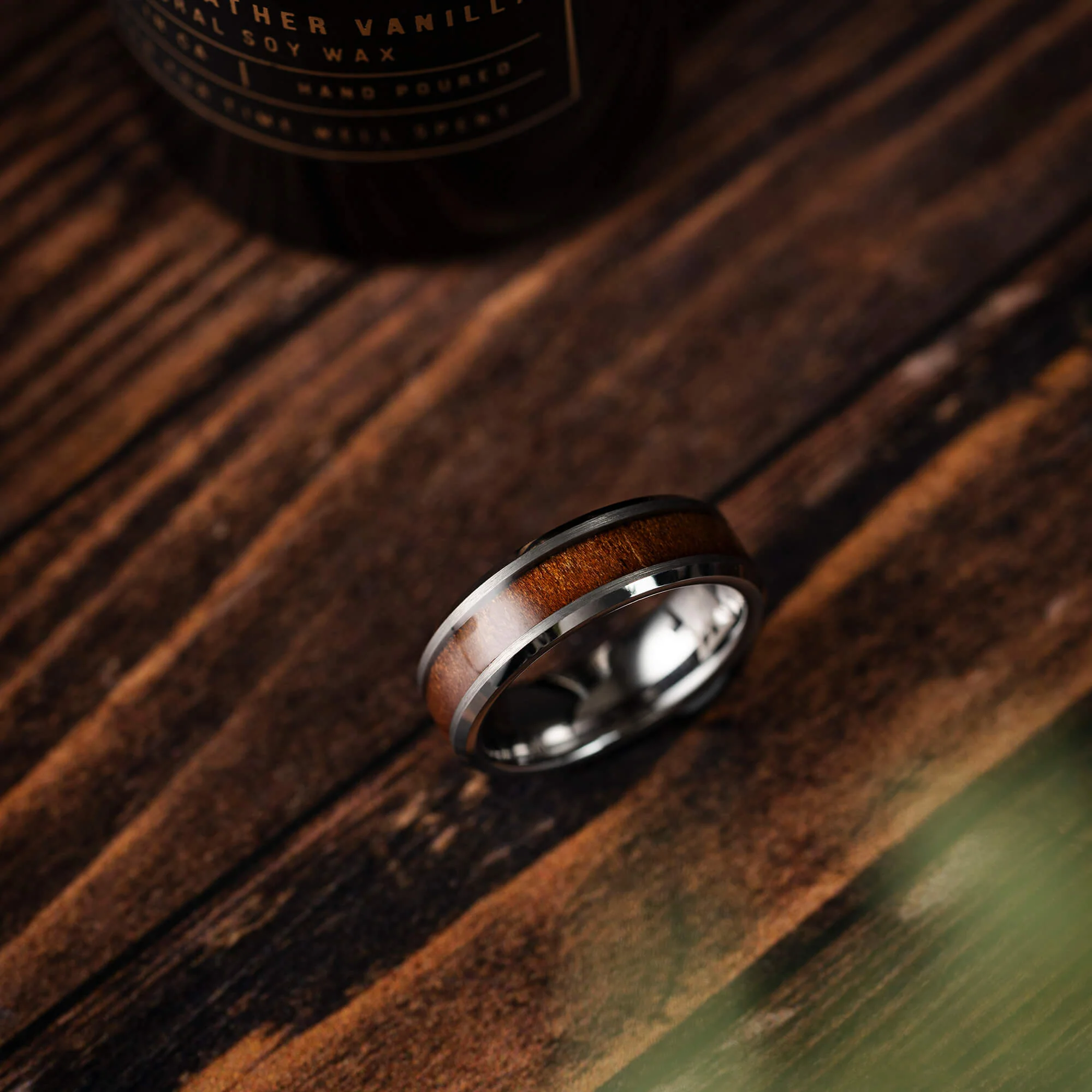 Burlwood Silver Single Barrel Beveled Ring - Image 4