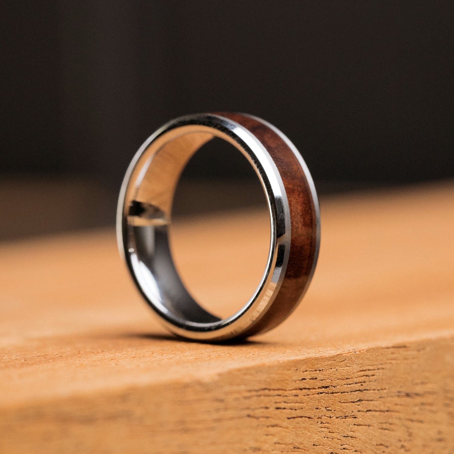 Burlwood Silver Single Barrel Beveled Ring - Image 5
