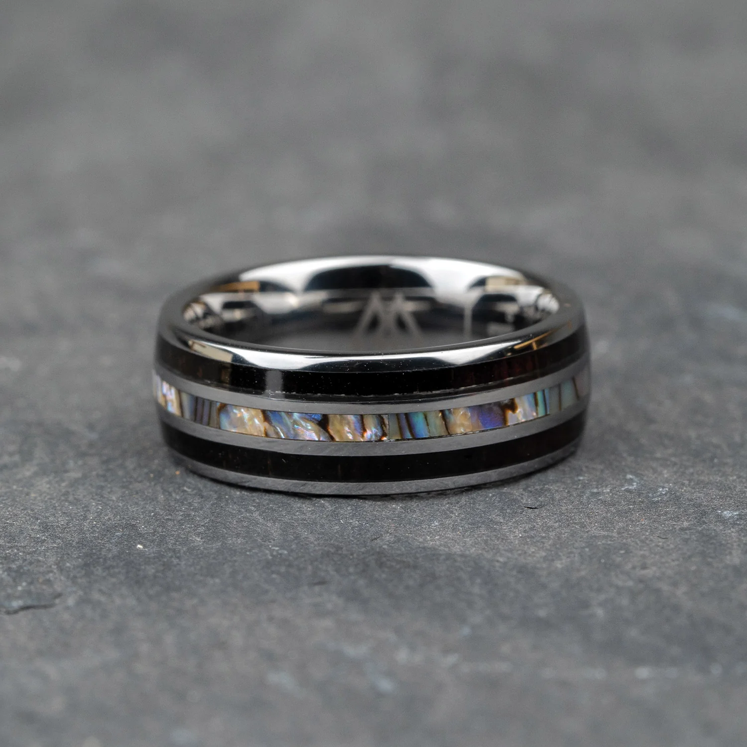 Ebony Abalone Silver Double Barrel Ring - Image 4