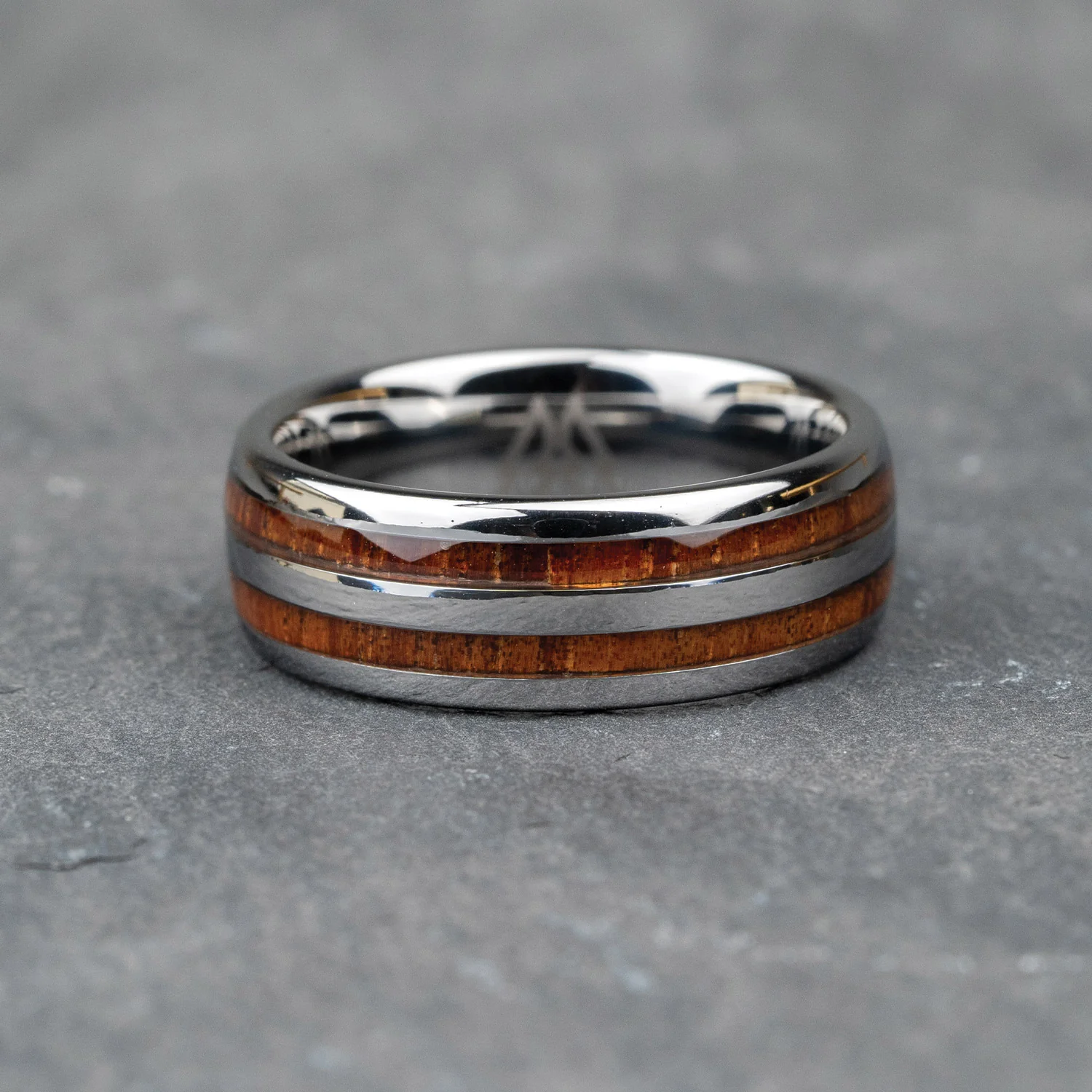 Hawaiian Koa Silver Double Barrel Ring - Image 3