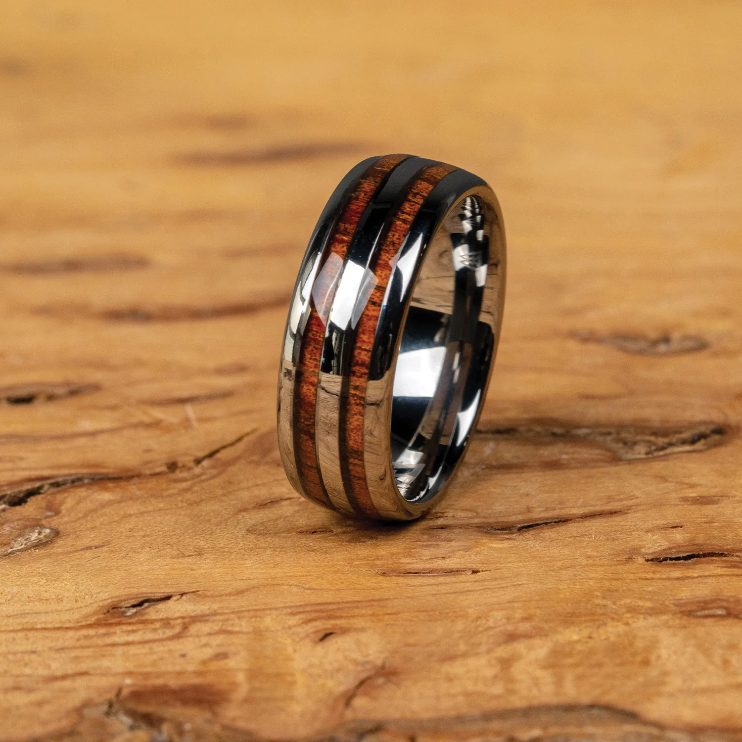 Hawaiian Koa Silver Double Barrel Ring - Image 4