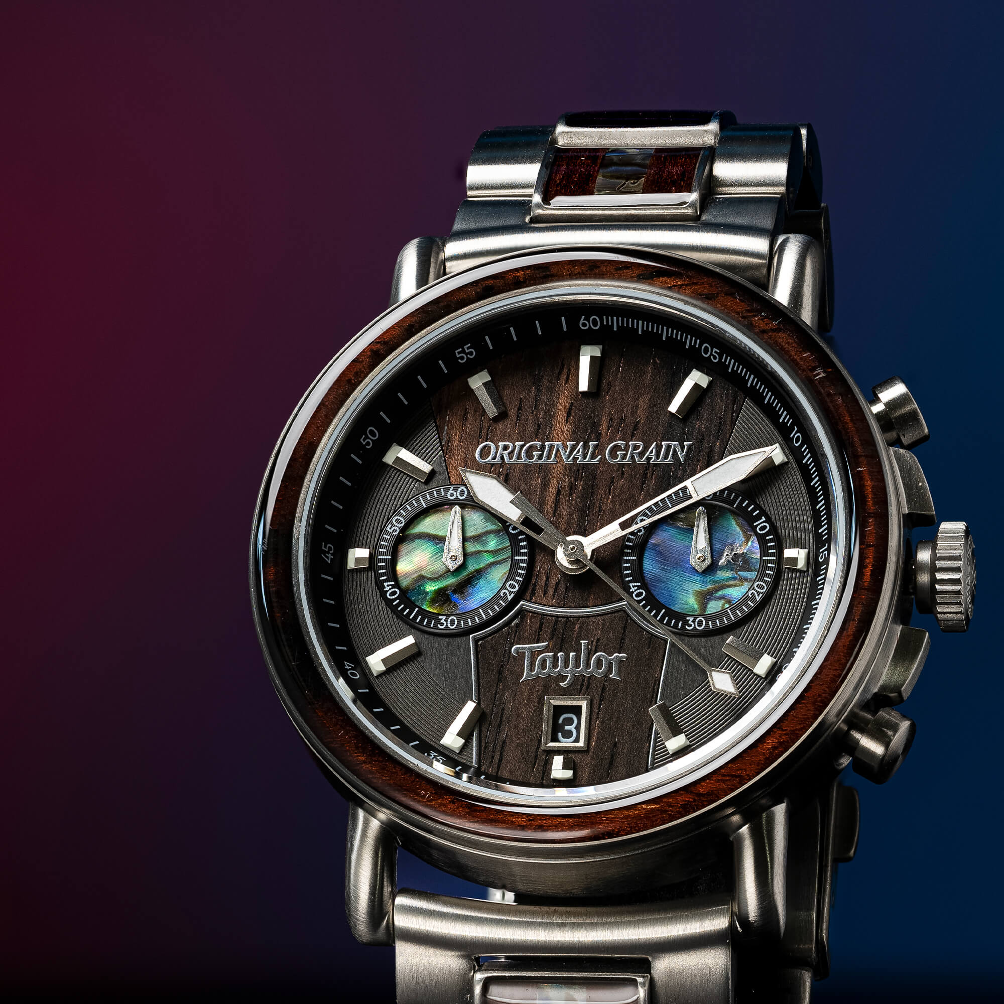 Limited Edition Cameroon Ebony Taylor Guitar Stainless Steel Chrono 44mm - Image 4