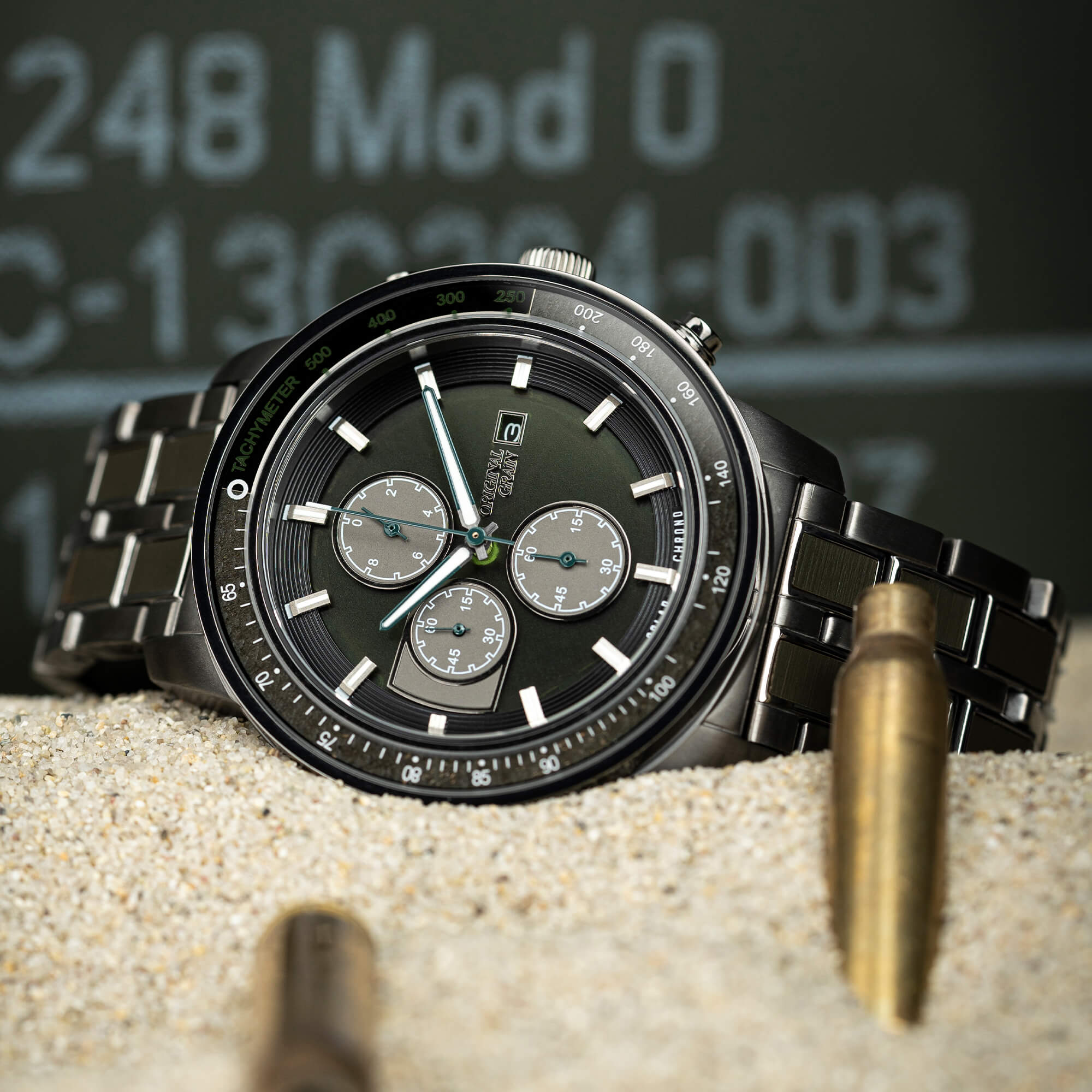Military Green Barrel Solar Chrono 45mm - Image 3