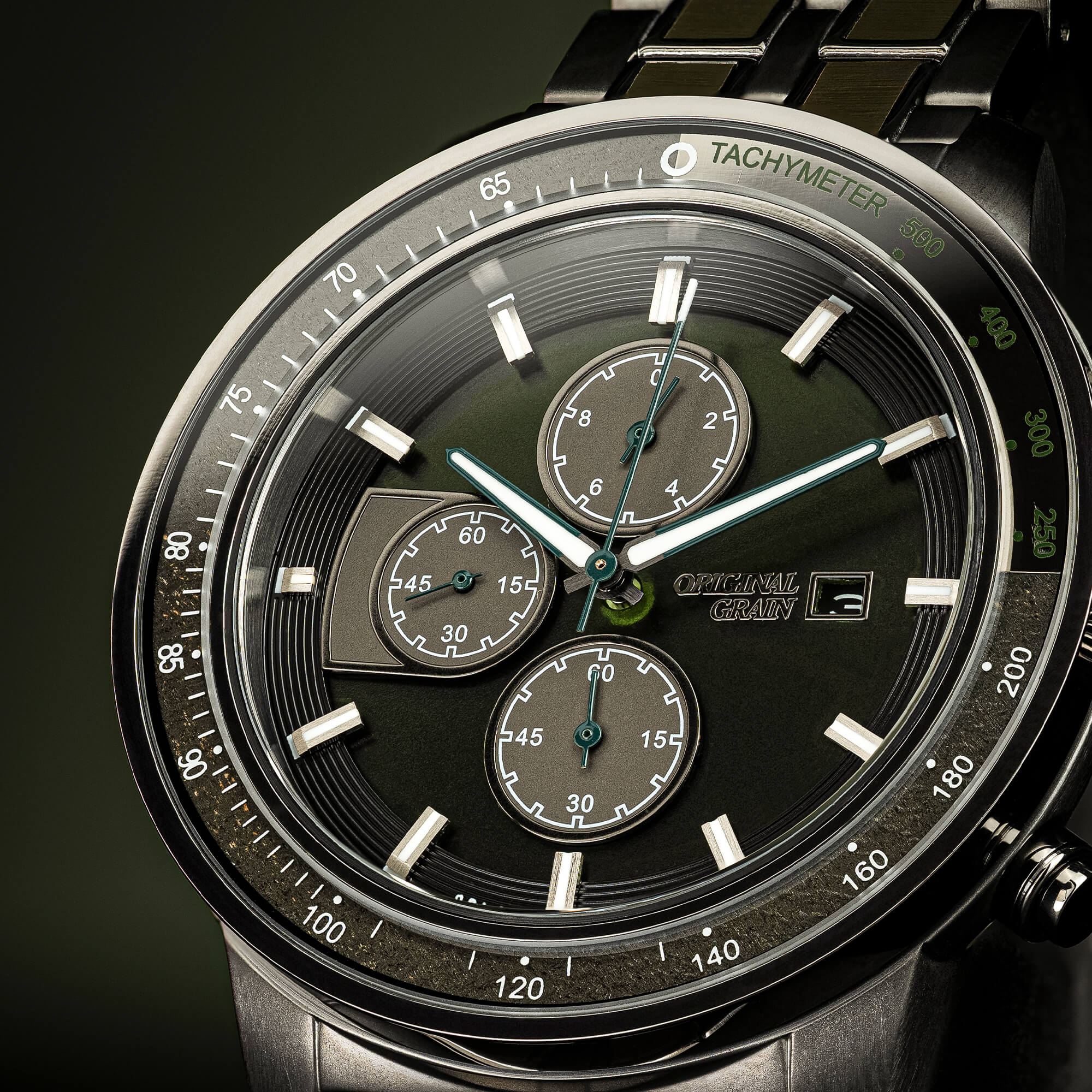 Military Green Barrel Solar Chrono 45mm - Image 4
