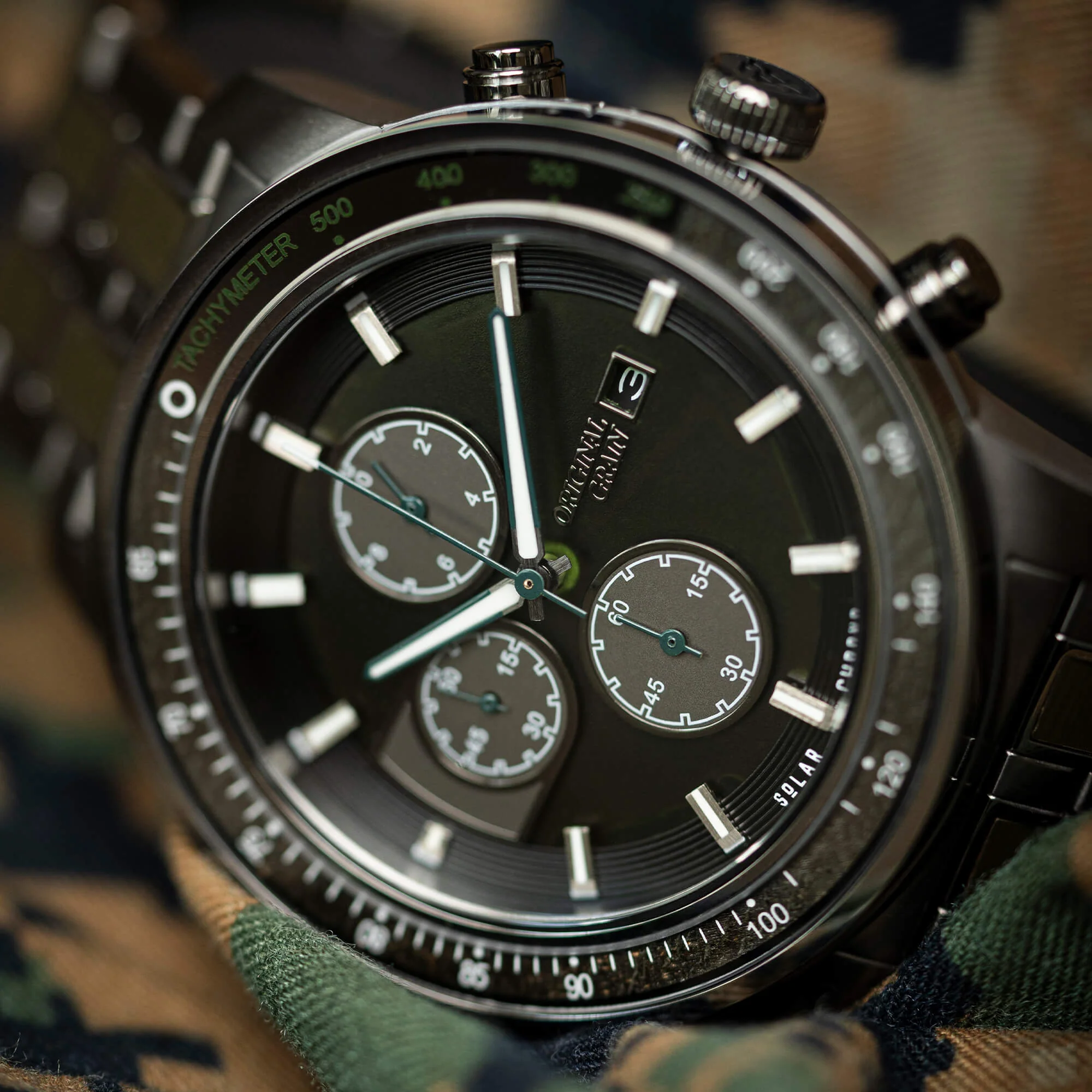 Military Green Barrel Solar Chrono 45mm - Image 5
