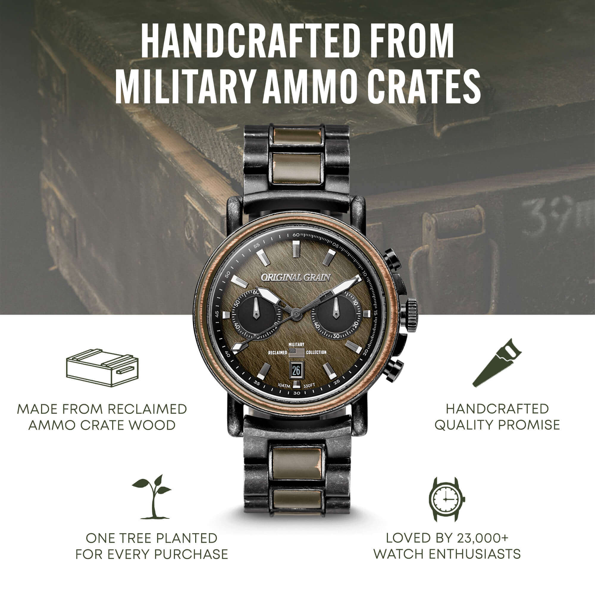 Military Stonewashed Steel Chrono 44mm - Image 3
