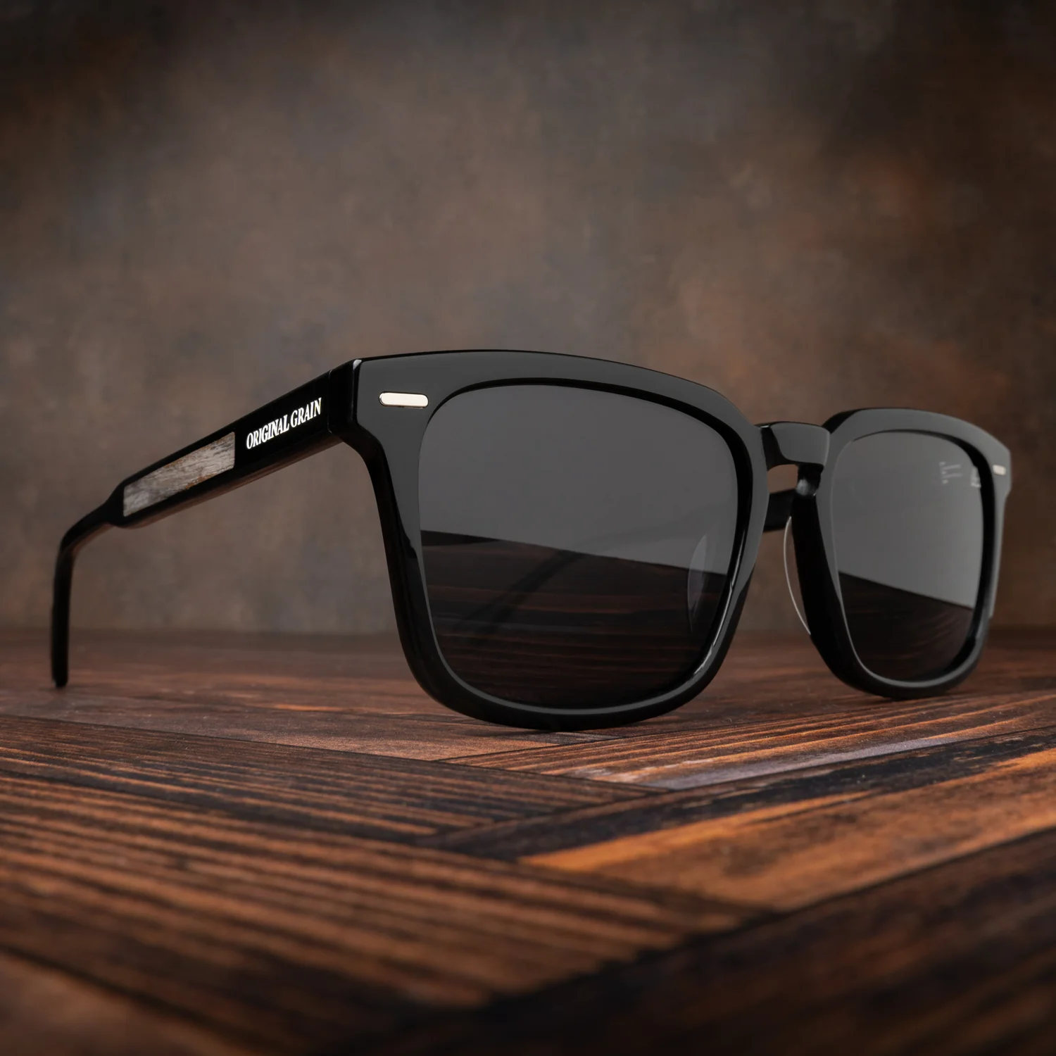 Sunset Walnut Shiny Black Sunglasses - Image 3
